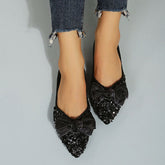 Pointed Toe Bow Sequins Flats Oshnow
